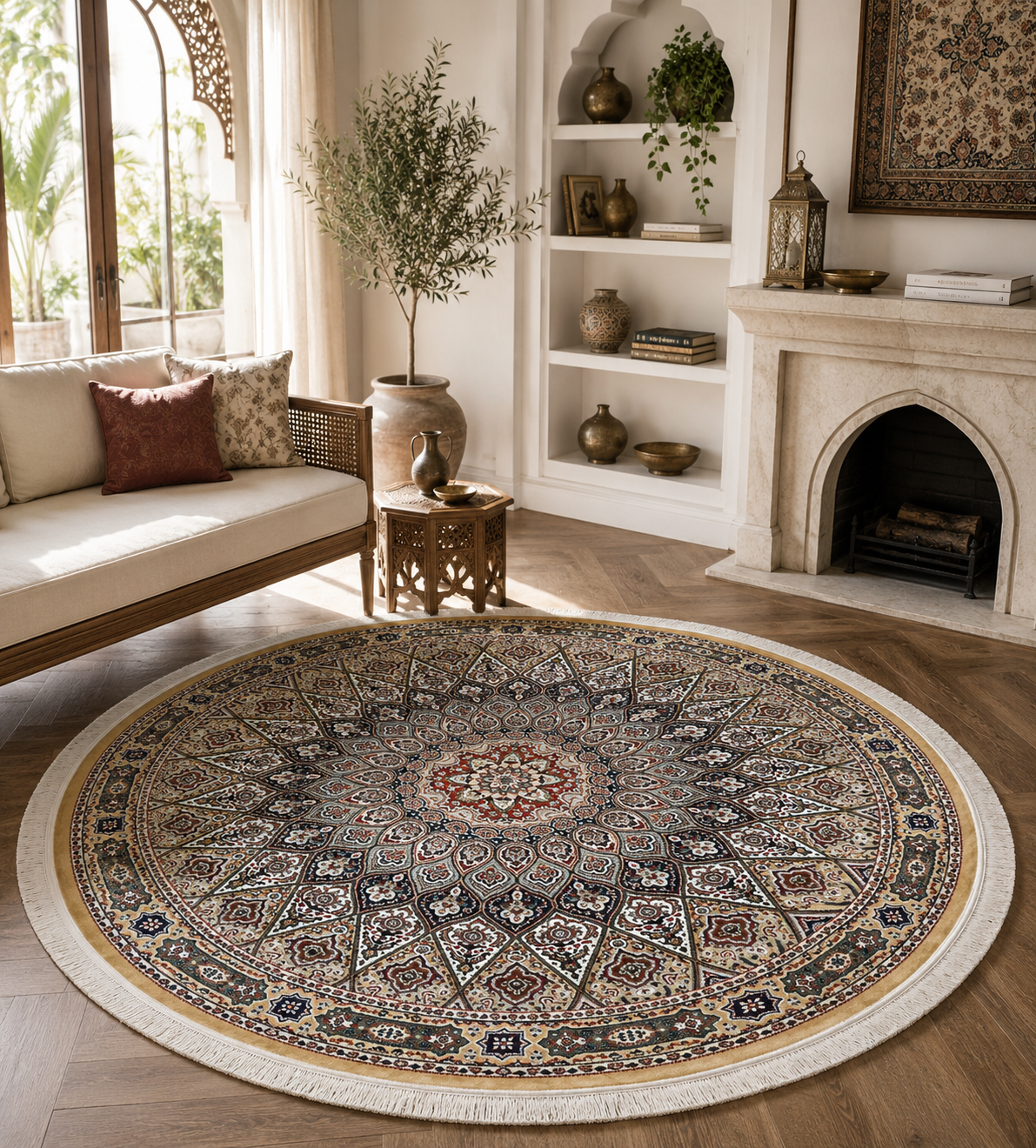 Zar-e-Zameen Yellow Round Rug