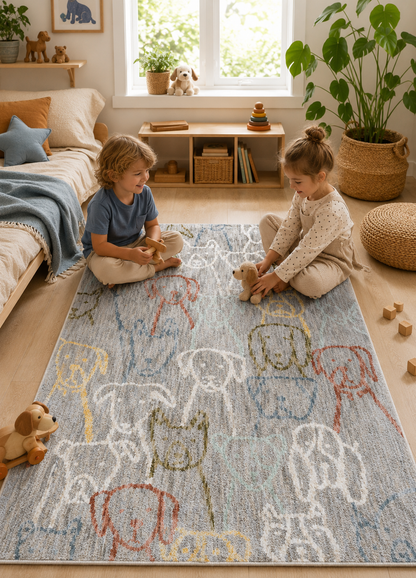 Doodle Grey Multi Kids Rug