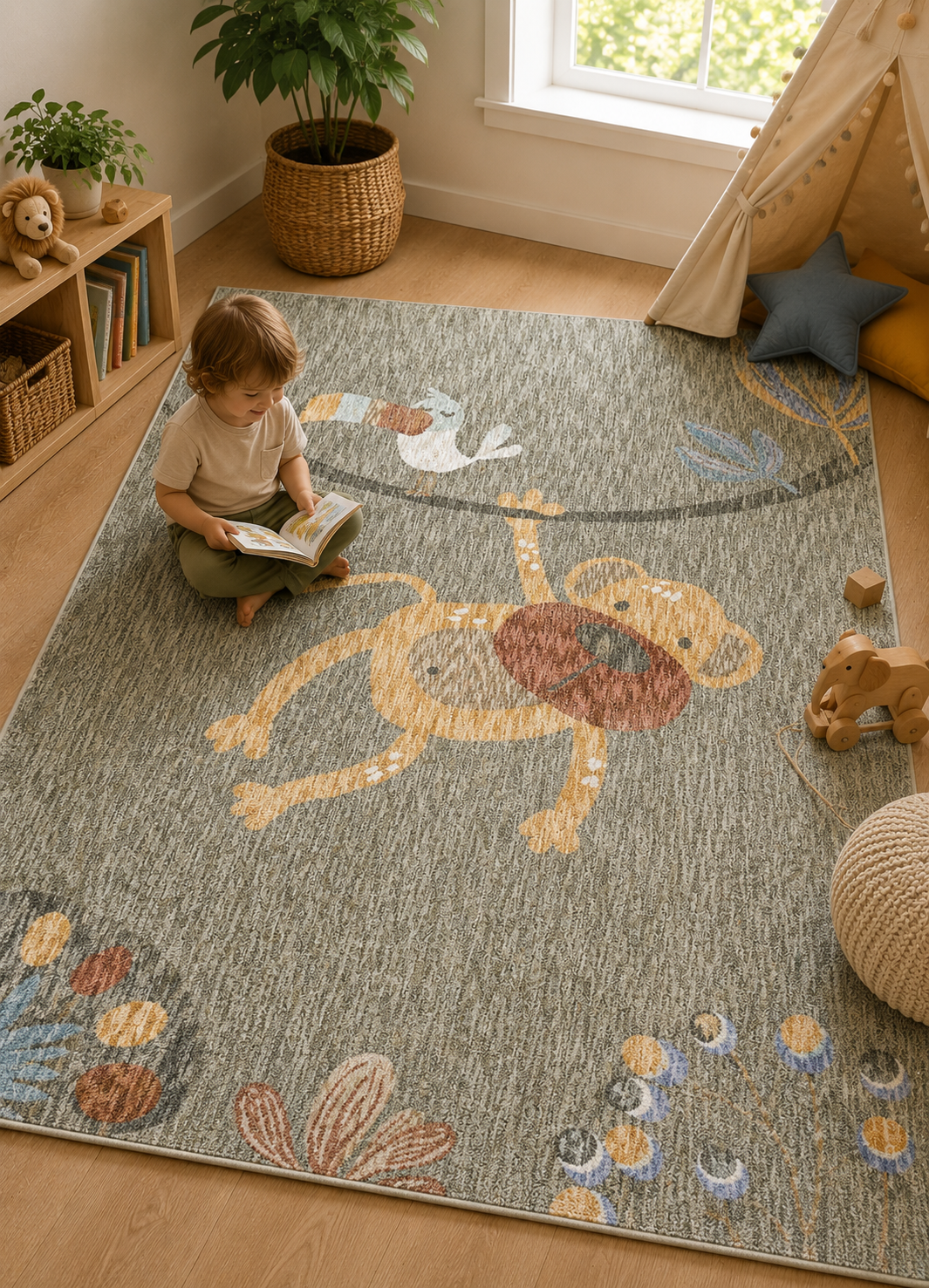 Monkey Beige Kids Rug