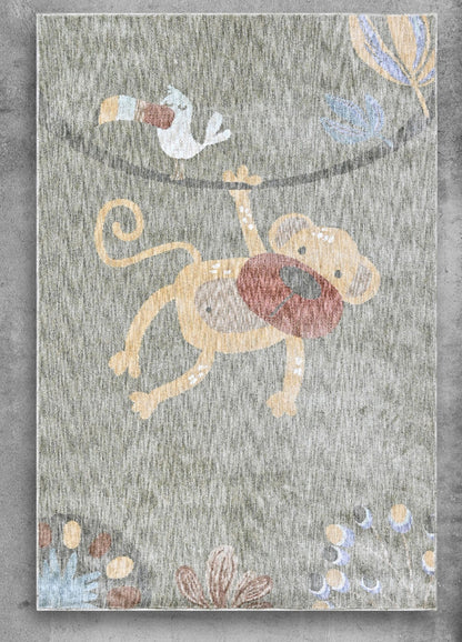 Monkey Beige Kids Rug