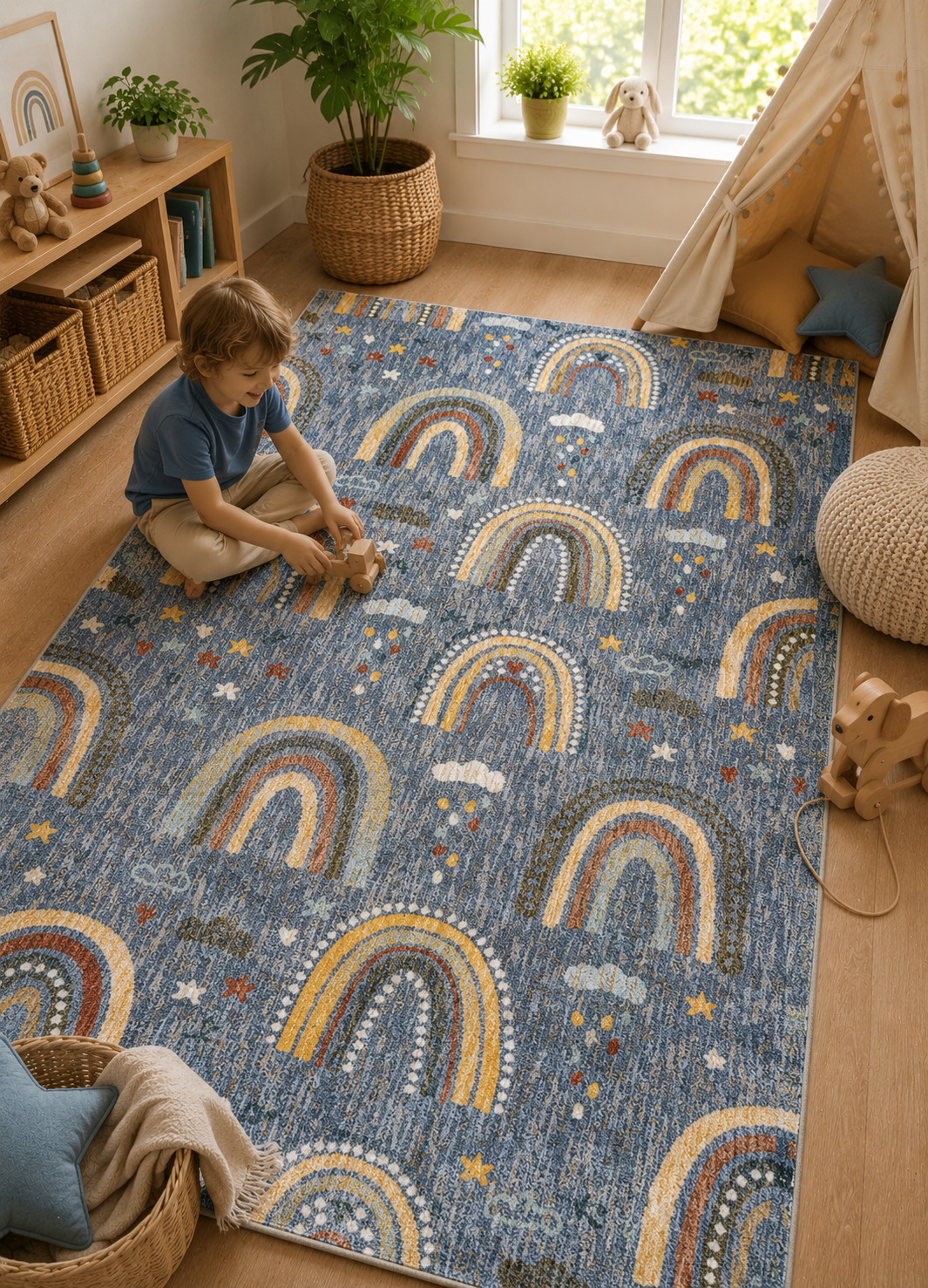 RAINBOW-BLUE Kids Rug