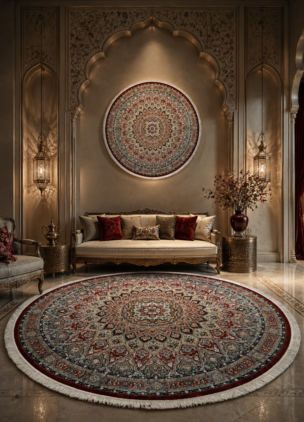 Rang-e-Zar Gold/Red Round Rug