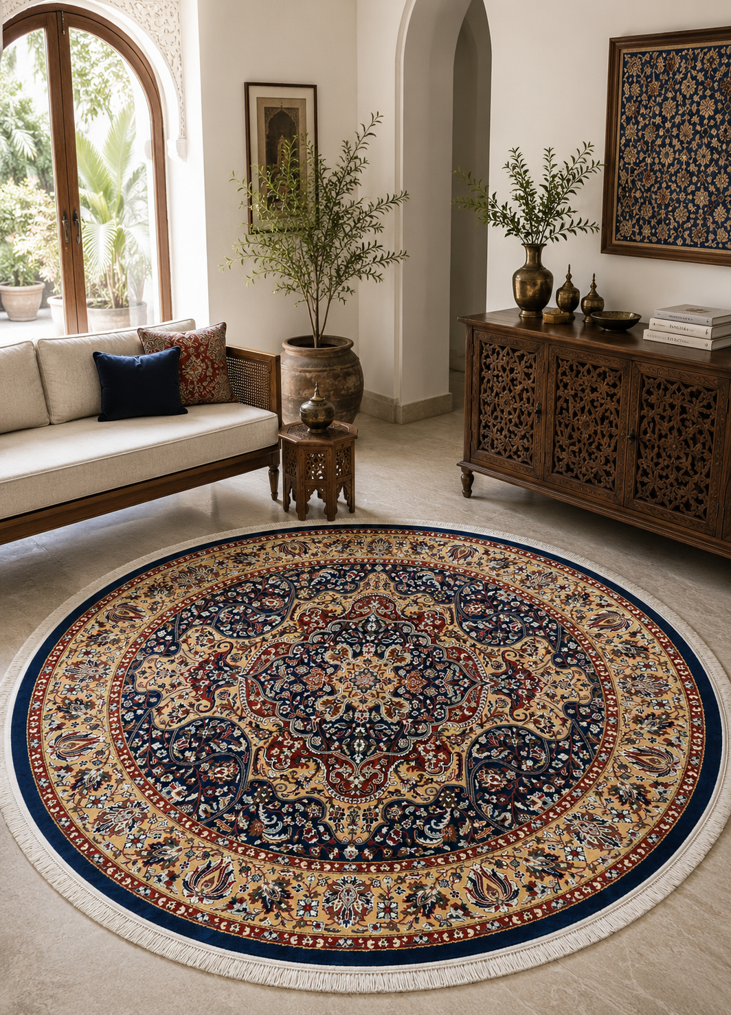 Sham-e-Darbar Navy Round Rug