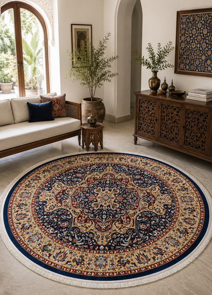 Sham-e-Darbar Navy Round Rug