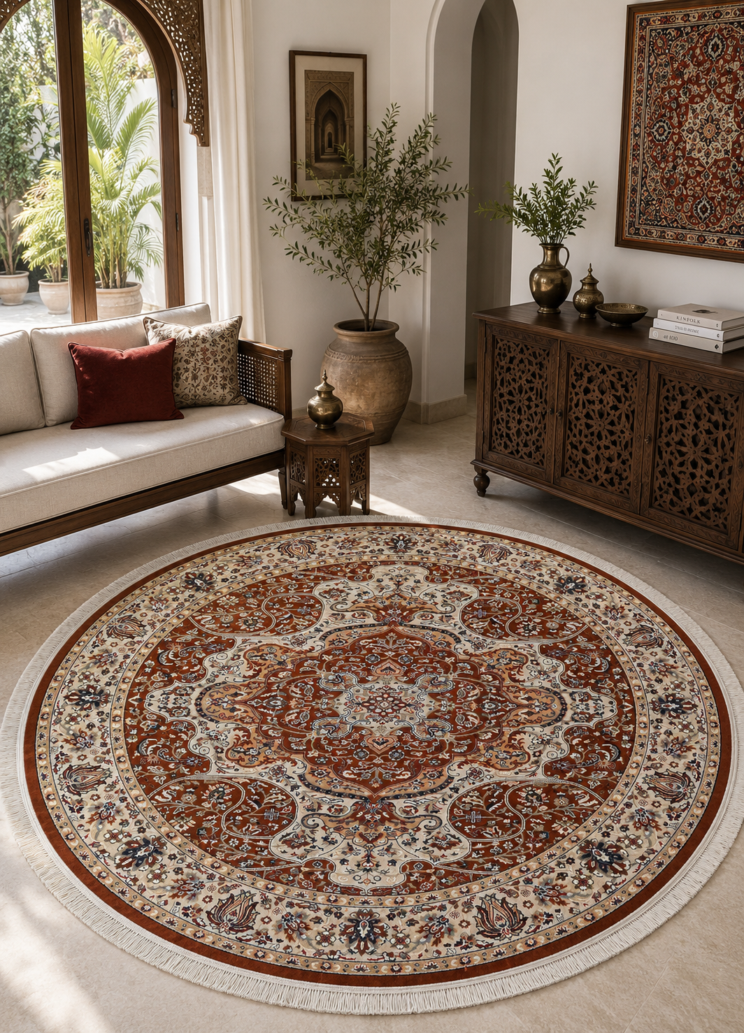 Rustam Heritage Rust Navy Round Rug