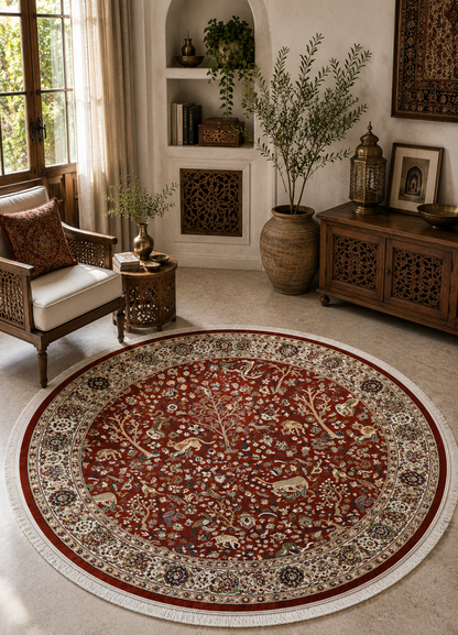 Bazm Royale Red Round Rug