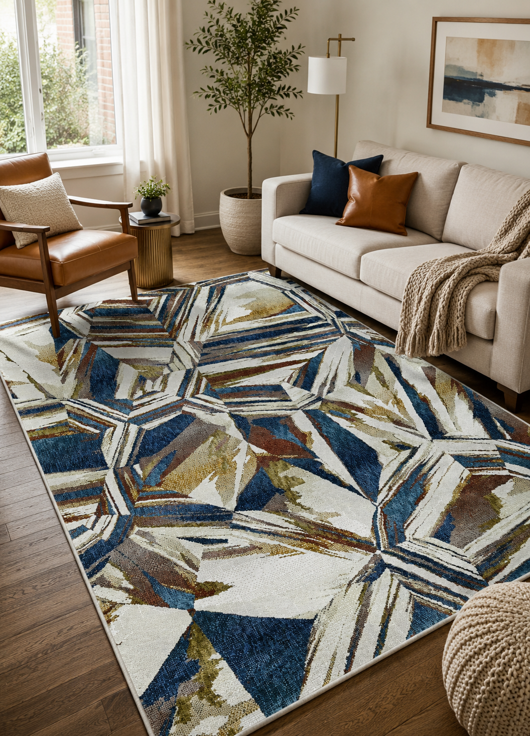 Crystalline Sky Powerloom - Beige / Blue Rug