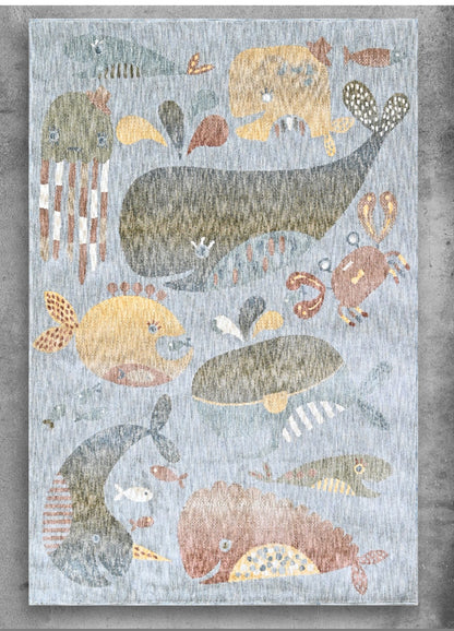 Whales Aqua Kids Rug