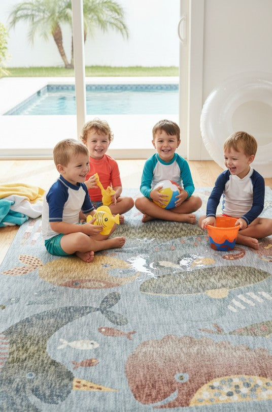 Whales Aqua Kids Rug